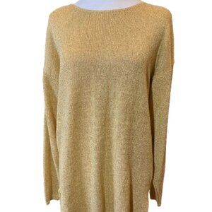 Dana Scott Vintage Gold Sparkle Top Pull-Over Round Neck Relaxed Fit LS, size XL